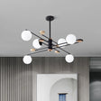 Modern 6-Head Black/Grey Chandelier Lighting Fixture For Living Room With Milky Glass Black