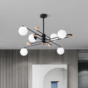 Modern 6-Head Black/Grey Chandelier Lighting Fixture For Living Room With Milky Glass Black