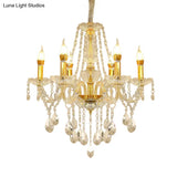 Modern 6-Head Crystal Swag Ceiling Chandelier Kit With Gold Finish
