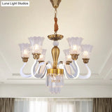 Modern 6-Head Flower Crystal Ceiling Lamp With Acrylic Arm For Dining Room Chandelier