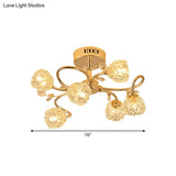 Modern 6 - Head Gold Flower Ceiling Light With Crystal Shade