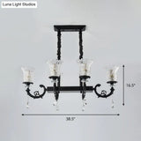 Modern 6-Head Pendulum Island Pendant Lamp With Black Finish Clear Crystal Accents