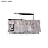 Modern 6-Light Island Ceiling Lamp With Faceted Crystal Shade In Chrome For Dining Rooms