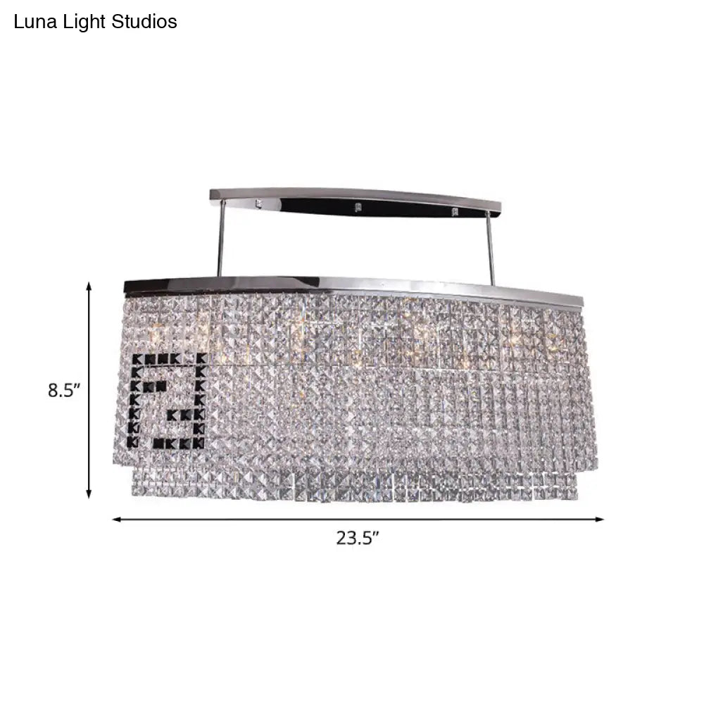 Modern 6-Light Island Ceiling Lamp With Faceted Crystal Shade In Chrome For Dining Rooms