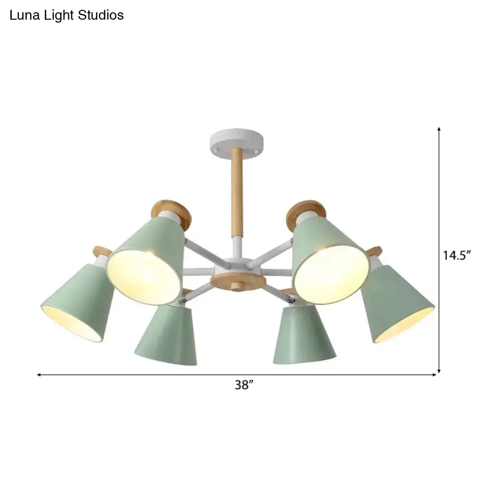 Modern 6-Light Rotatable Metal Cone Chandelier - Stylish Macaron Loft Hanging Light For Living Room