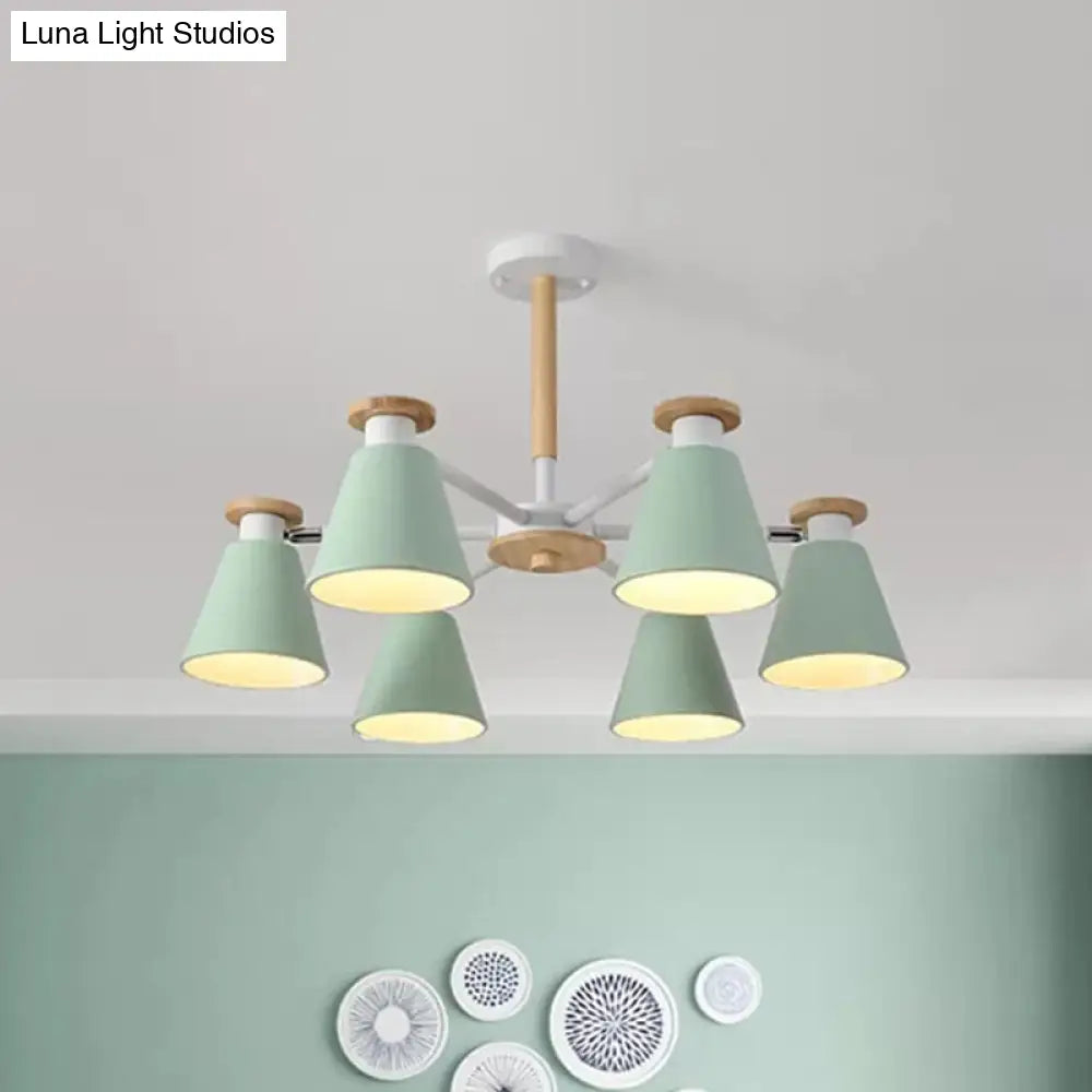 Modern 6-Light Rotatable Metal Cone Chandelier - Stylish Macaron Loft Hanging Light For Living Room