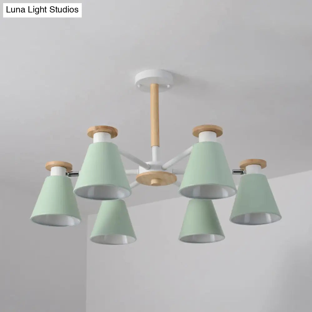 Modern 6-Light Rotatable Metal Cone Chandelier - Stylish Macaron Loft Hanging Light For Living Room