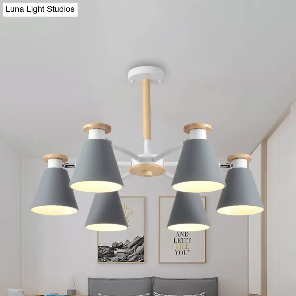 Modern 6-Light Rotatable Metal Cone Chandelier - Stylish Macaron Loft Hanging Light For Living Room