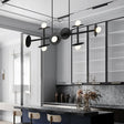 Modern 8-Head Black Ceiling Light Fixture For Kitchen: White Glass Orbit Island Pendant