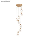 Modern 8-Light Flower Hanging Pendant Lamp With Brass Textured Glass Cluster