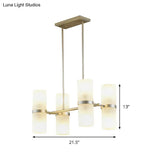 Modern 8-Light Frosted Glass Tube Pendant Chandelier In Gold