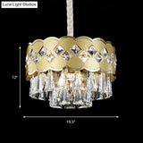 Modern 9-Head Drum Chandelier With Gold Finish Clear Crystal Drops - Great Room Pendant Lighting