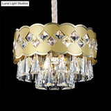 Modern 9-Head Drum Chandelier With Gold Finish Clear Crystal Drops - Great Room Pendant Lighting