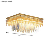 Modern 9 - Light Clear Crystal Flush Mount Ceiling Light With Tiered Design And Rectangle Canopy
