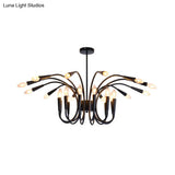 Modern Abstract Metal Chandelier: Multi-Light Black Pendant Lamp With Curved Arm And Exposed Bulbs
