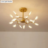 Modern Acrylic Ceiling Chandelier With Led Suspension - Gold Finish | Leaves Design For Living Room