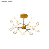 Modern Acrylic Ceiling Chandelier With Led Suspension - Gold Finish | Leaves Design For Living Room