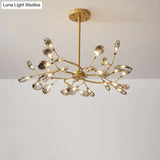 Modern Acrylic Ceiling Chandelier With Led Suspension - Gold Finish | Leaves Design For Living Room