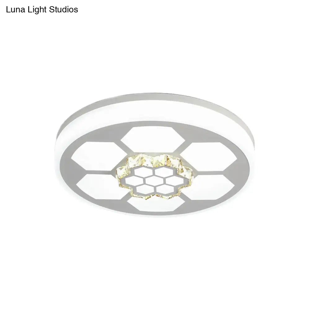 Modern Acrylic Ceiling Mount Light In White With Multi-Color Led Lighting And Crystal Accent