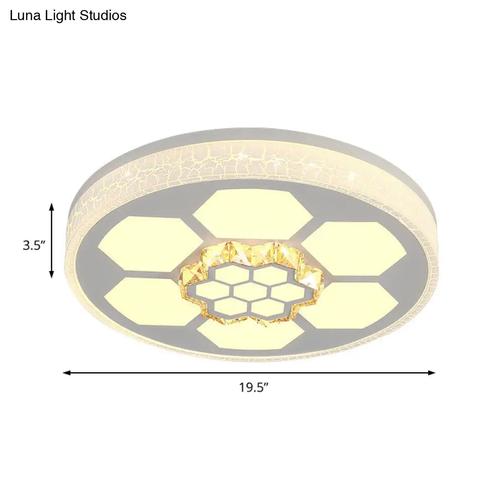 Modern Acrylic Ceiling Mount Light In White With Multi-Color Led Lighting And Crystal Accent