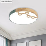 Modern Acrylic Circle Flush Ceiling Light With Wood Design - Led Spotlight In Grey/White/Green