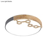 Modern Acrylic Circle Flush Ceiling Light With Wood Design - Led Spotlight In Grey/White/Green