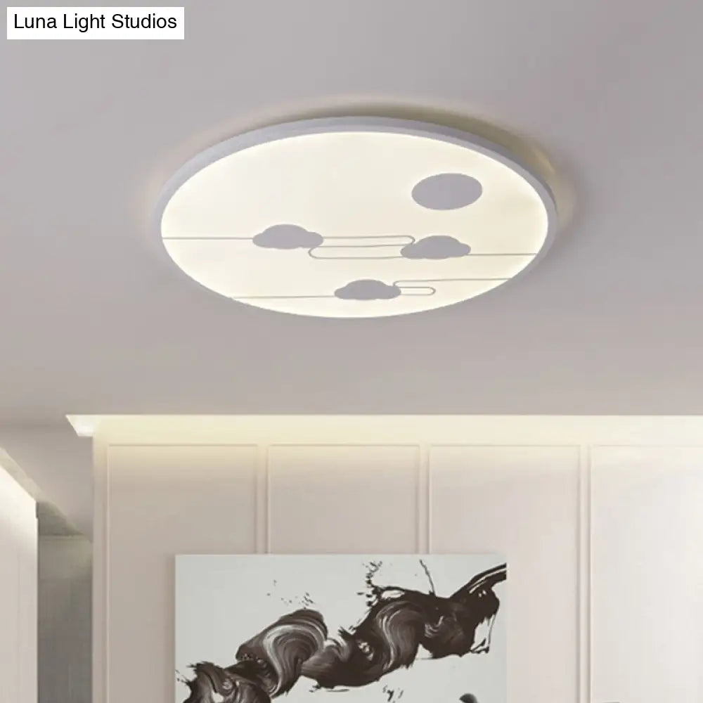 Modern Acrylic Circle Flush Light Fixture - White/Black Led Mount With Cloud Pattern Warm/White