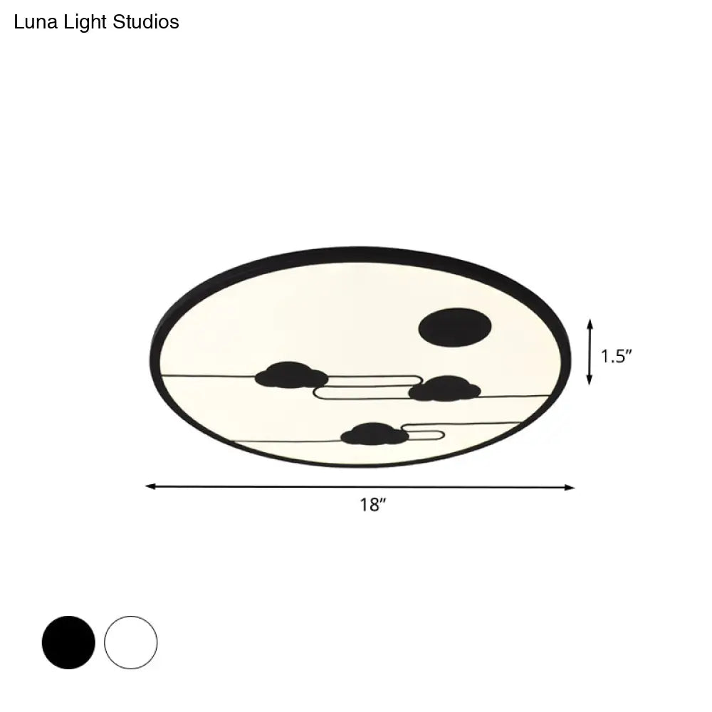 Modern Acrylic Circle Flush Light Fixture - White/Black Led Mount With Cloud Pattern Warm/White