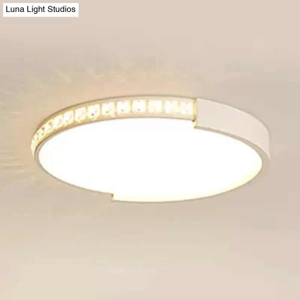 Modern Acrylic Circle Led Flushmount Ceiling Light With Crystal Deco - White Indoor Lighting