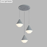 Modern Acrylic Cone Pendant Light With 3 Heads - White/Grey Coffee House Hanging Lamp