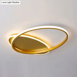 Modern Acrylic Ellipse Led Ceiling Lamp In Simple Gold Finish - Warm/White Light For Bedroom