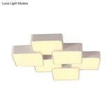 Modern Acrylic Flush Ceiling Light With Square Design - 4/6 Lights White Finish In Warm/White