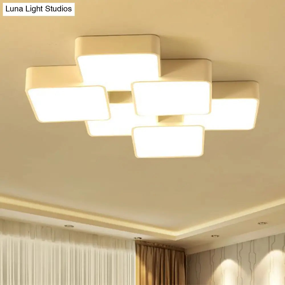 Modern Acrylic Flush Ceiling Light With Square Design - 4/6 Lights White Finish In Warm/White
