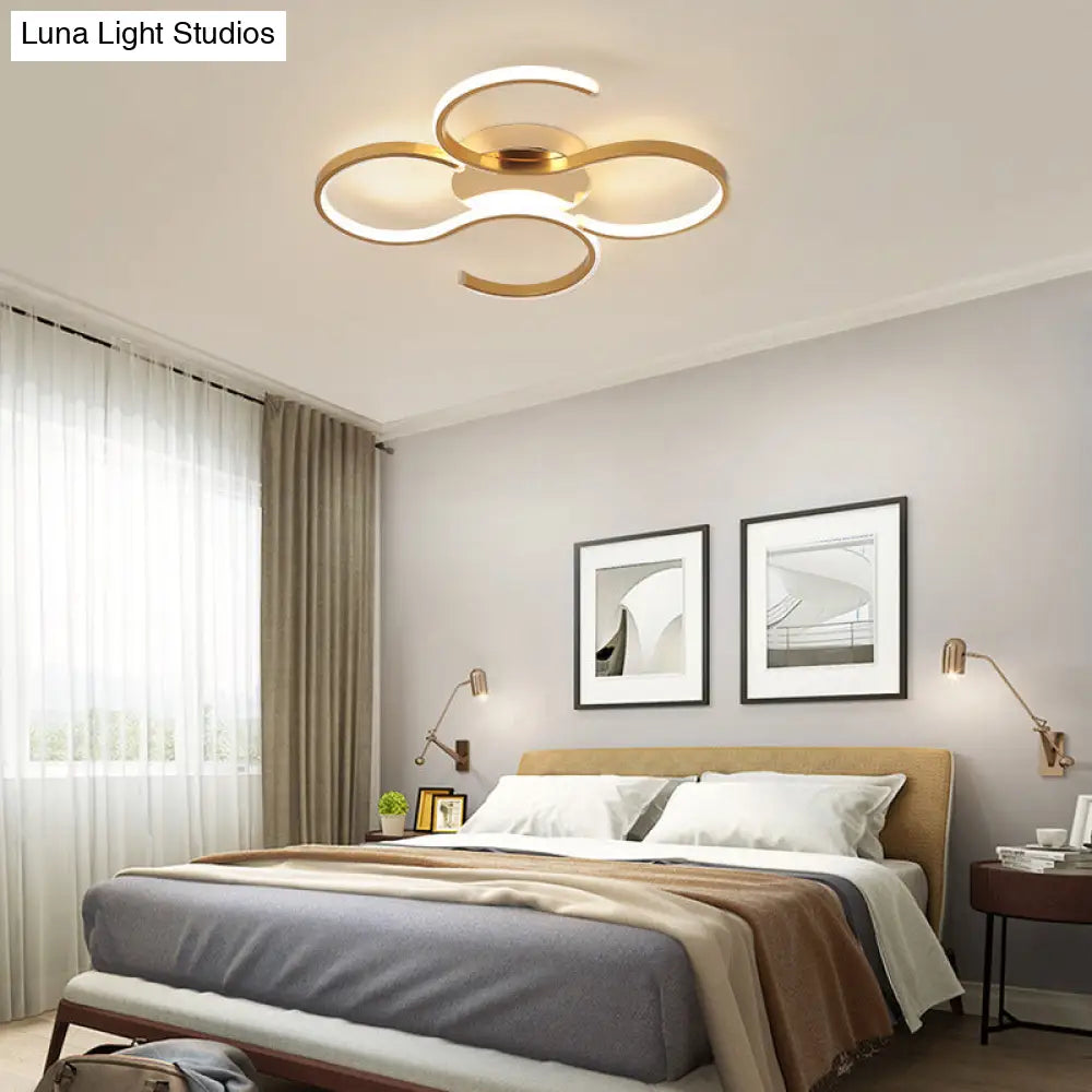 Modern Acrylic Gold Led Ceiling Light With Double S-Shape Flush Mount - Warm/White