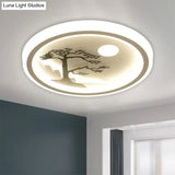 Modern Acrylic Led Ceiling Fixture: Square/Round Flush Mount With White Finish And Bird/Tree Pattern