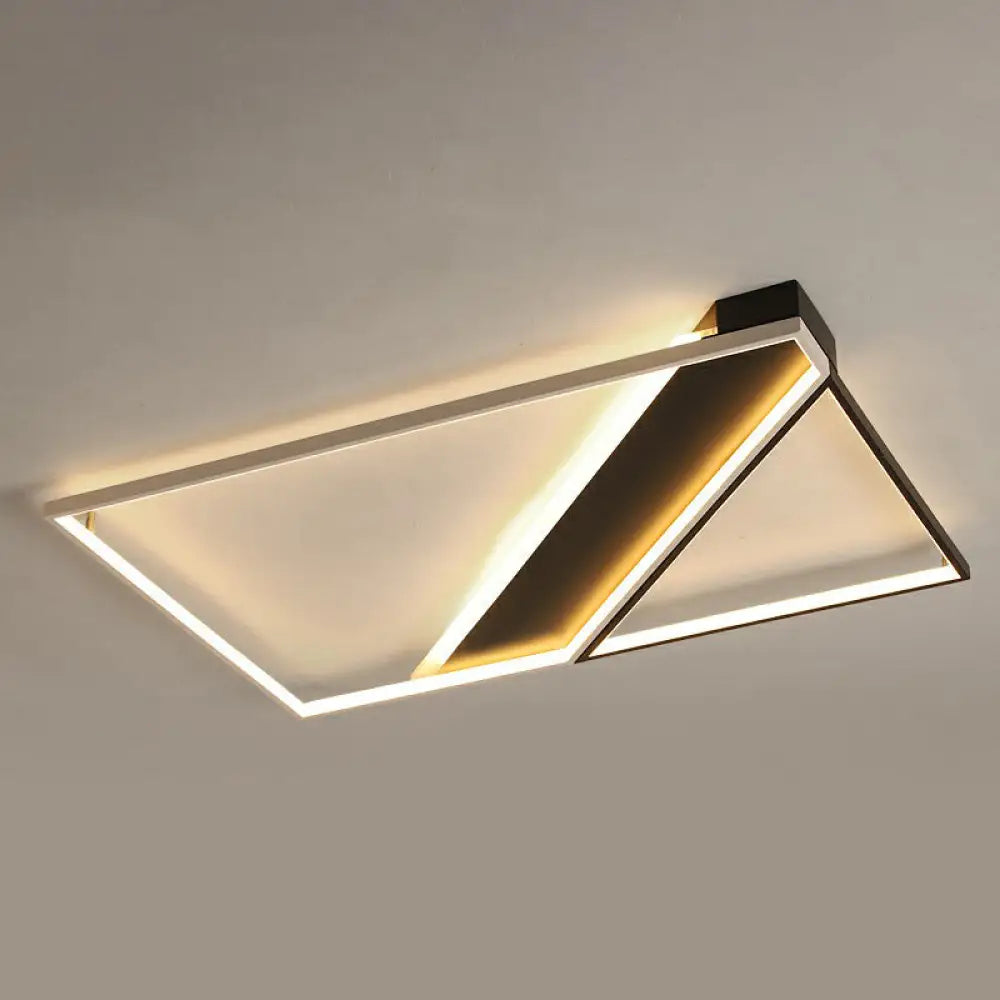 Modern Acrylic Led Ceiling Light: Rectangle Lounge Flush Mount In Black & White / 35.5’ Third Gear