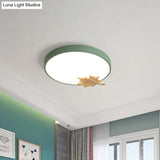Modern Acrylic Led Drum Ceiling Mount Flush Light Fixture For Bedroom - Gray/White/Green With Maple