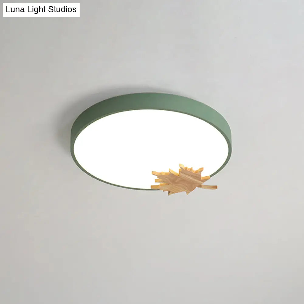 Modern Acrylic Led Drum Ceiling Mount Flush Light Fixture For Bedroom - Gray/White/Green With Maple