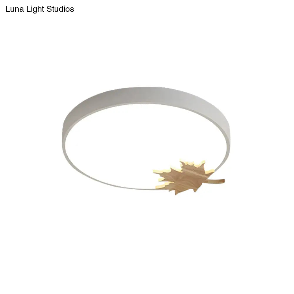 Modern Acrylic Led Drum Ceiling Mount Flush Light Fixture For Bedroom - Gray/White/Green With Maple