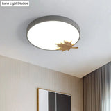 Modern Acrylic Led Drum Ceiling Mount Flush Light Fixture For Bedroom - Gray/White/Green With Maple