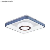 Modern Acrylic Led Flush Mount Lamp With Blue - White Triangle Bubble And Circle Patterns - Square