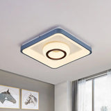 Modern Acrylic Led Flush Mount Lamp With Blue - White Triangle Bubble And Circle Patterns - Square