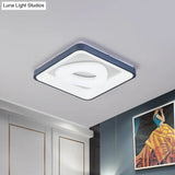 Modern Acrylic Led Flush Mount Lamp With Blue - White Triangle Bubble And Circle Patterns - Square