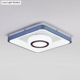 Modern Acrylic Led Flush Mount Lamp With Blue - White Triangle Bubble And Circle Patterns - Square