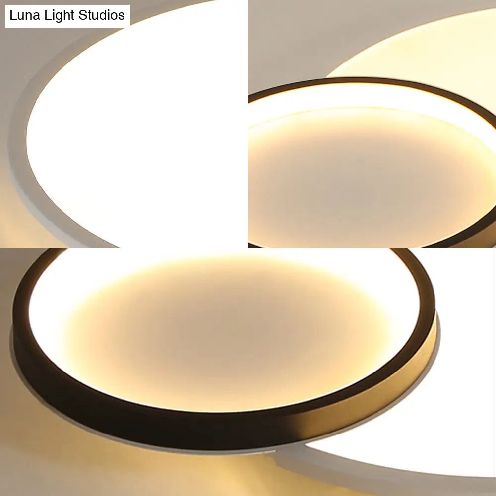 Modern Acrylic Led Flush Mount Light Fixture Round Black And White Design 16’/19.5’ Wide