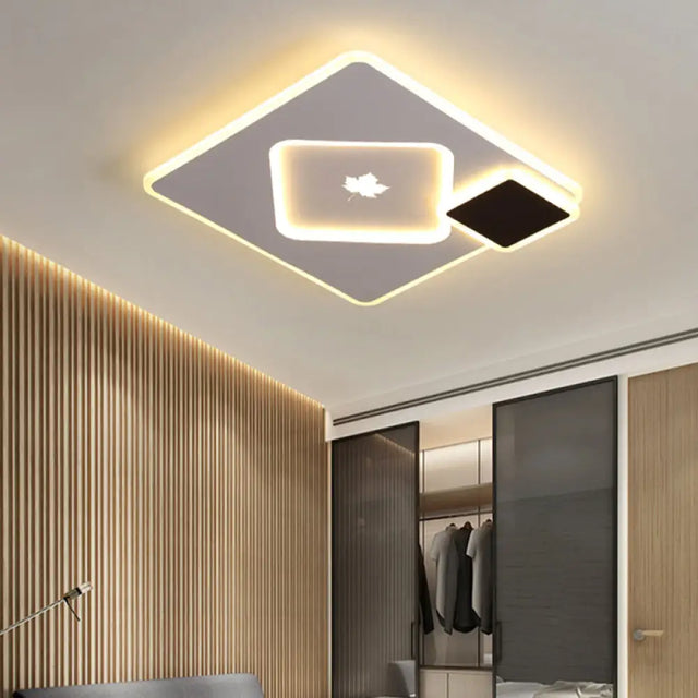 Modern Acrylic Led Flush Mount Light Fixture With Maple Leaf Pattern - 16/19.5 Wide Black/White