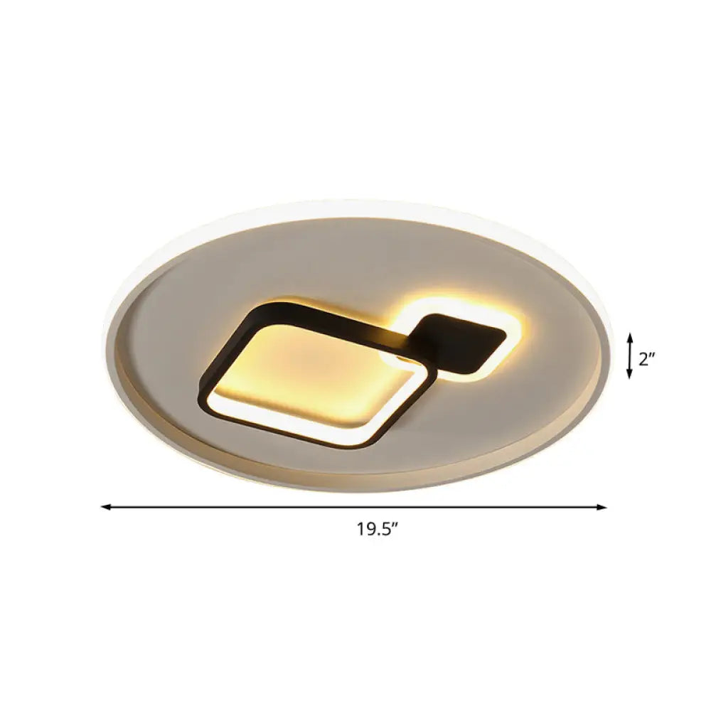 Modern Acrylic Led Flush Mount Light In Black/White And Warm/White 16/19.5 W With Halo Square Design