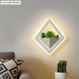 Modern Acrylic Led Wall Light In White: Round/Rectangle/Rhombus Shape For Indoor Plants With