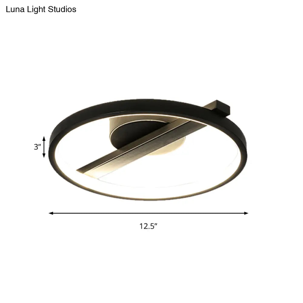 Modern Acrylic Ring Flush Mount Ceiling Light In Black/White/Blue For Living Room - Warm/White
