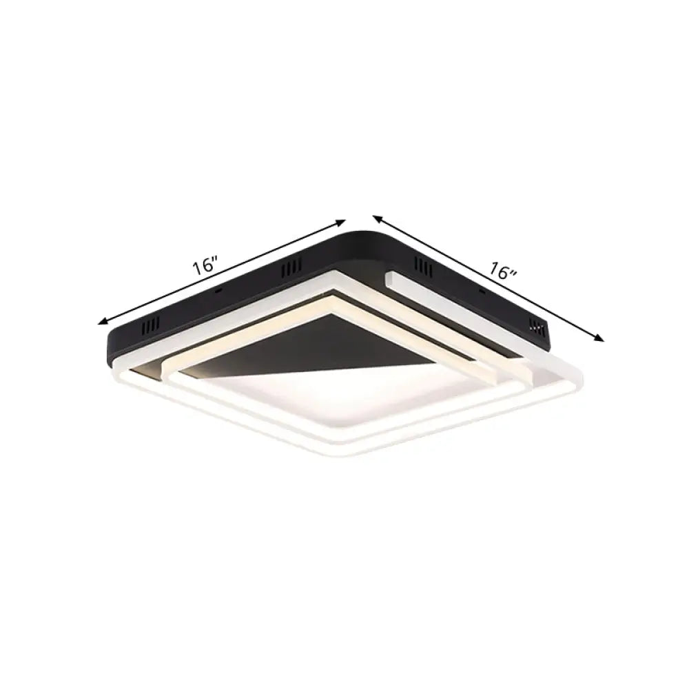Modern Acrylic Square Ceiling Lamp Led Flush Mount Light - Black 18/22/28 Wide In Warm/White
